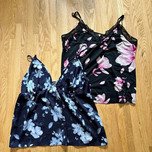 La Vie En Rose Silky Spaghetti Strap Floral Tops